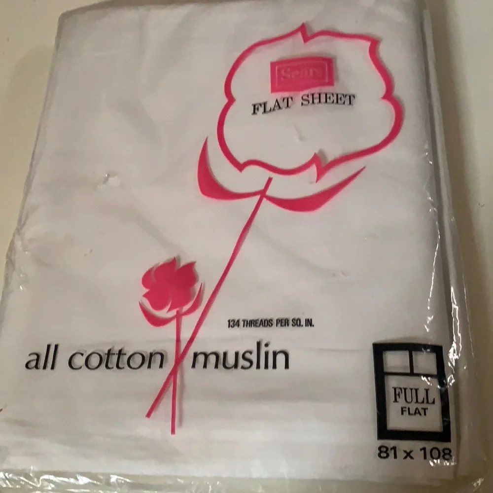 SEARS COTTON MUSLIN FULL FLAT SHEET 81X108”